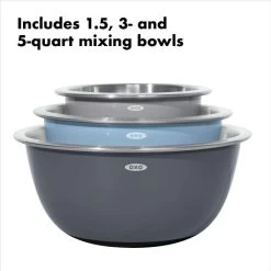 3-Piece Stainless Steel Mixing Bowl Set - Blue/Gray
